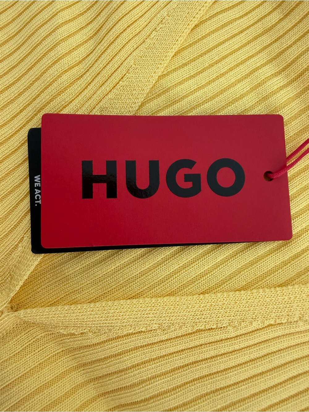 HUGO Yellow Ribbed V-Neck Drawstring Top - Picture 5 of 8